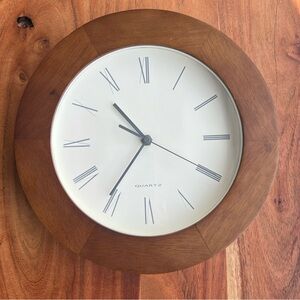 Mid Century Style Wood Wall Clock with Roman Numerals